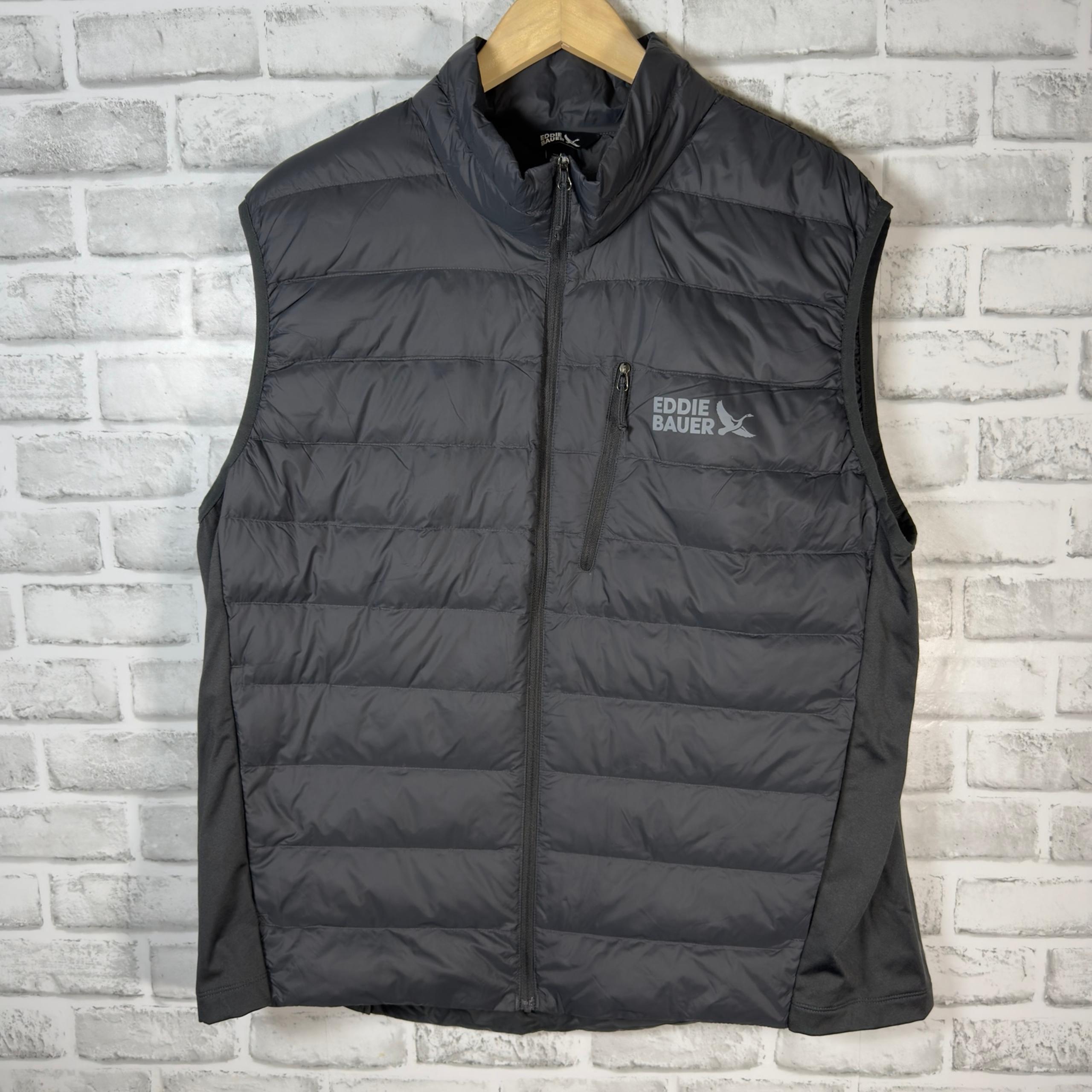 Eddie Bauer Goose Down 550 Black Full Zip Puffer Vest Mens Size XL