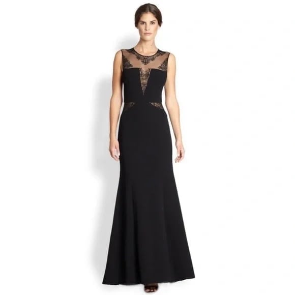 BCBG Max Azria Sachie Lace Mesh Mermaid Black Tie Wedding Evening Gown Dress