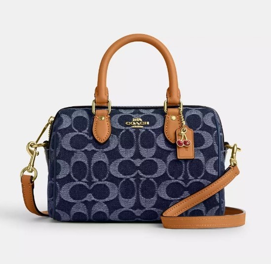 New Coach Denim Mini Rowan Crossbody Bag In Signature Denim CY742