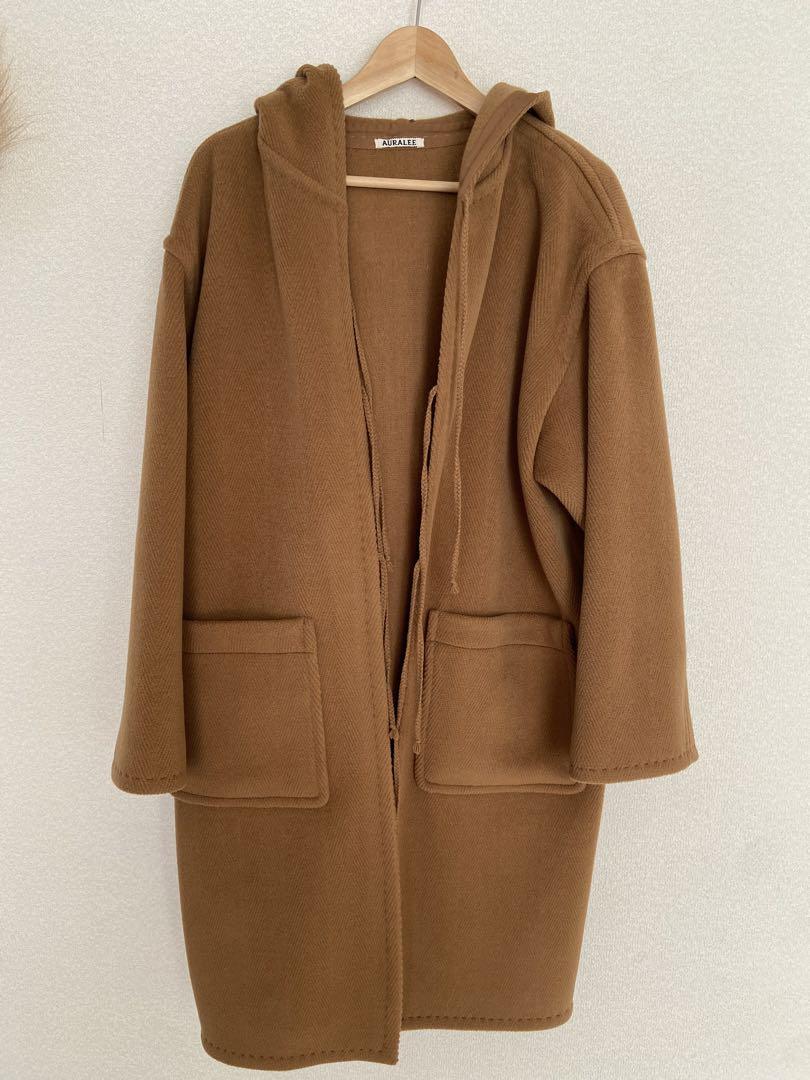 AURALEE Wool Herringbone Pile Hooded Coat