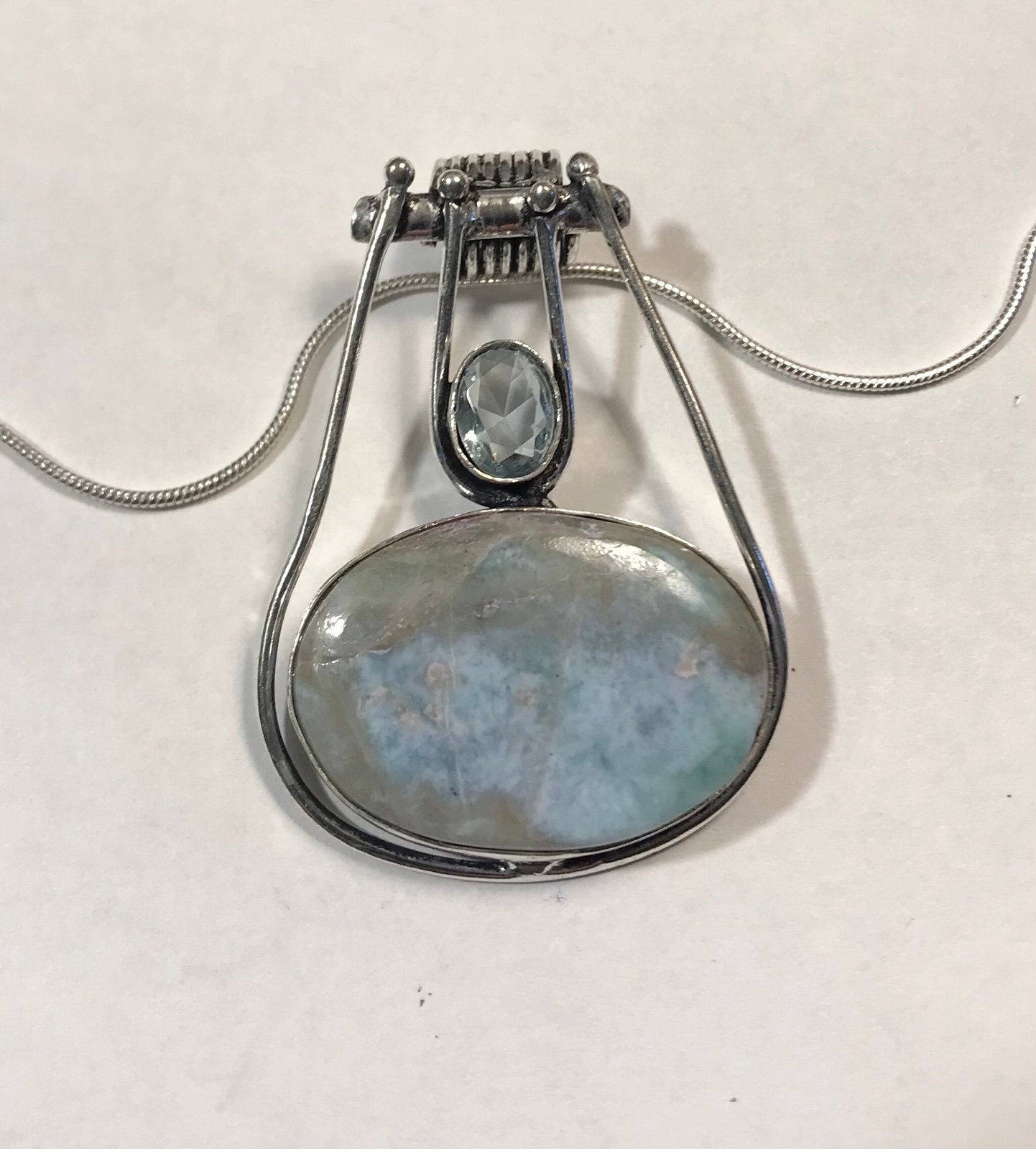 Larimar Blue Topaz 925 Sterling Silver Necklace