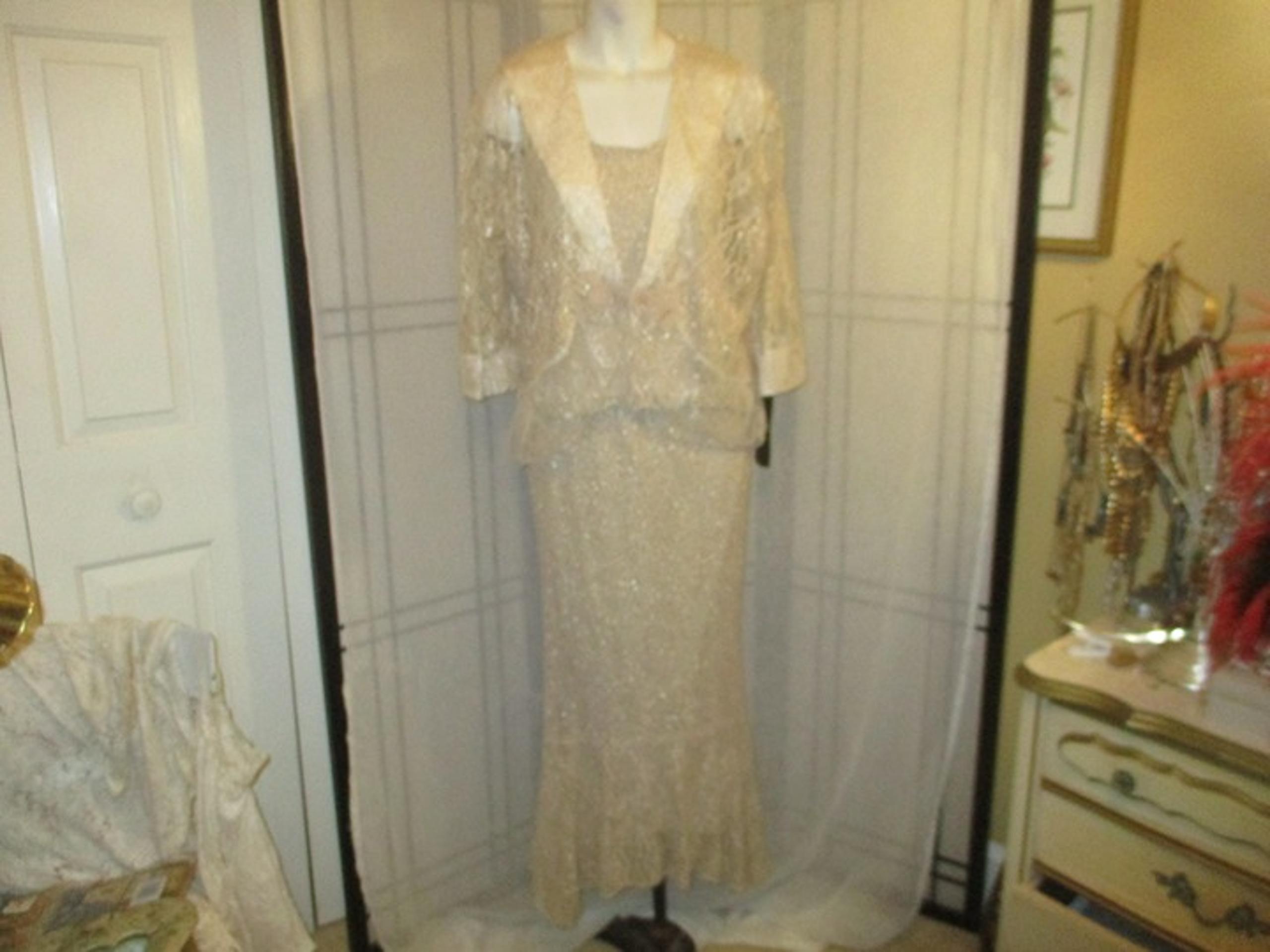 vintage MSK crochet metallic gold 3 piece Dress set