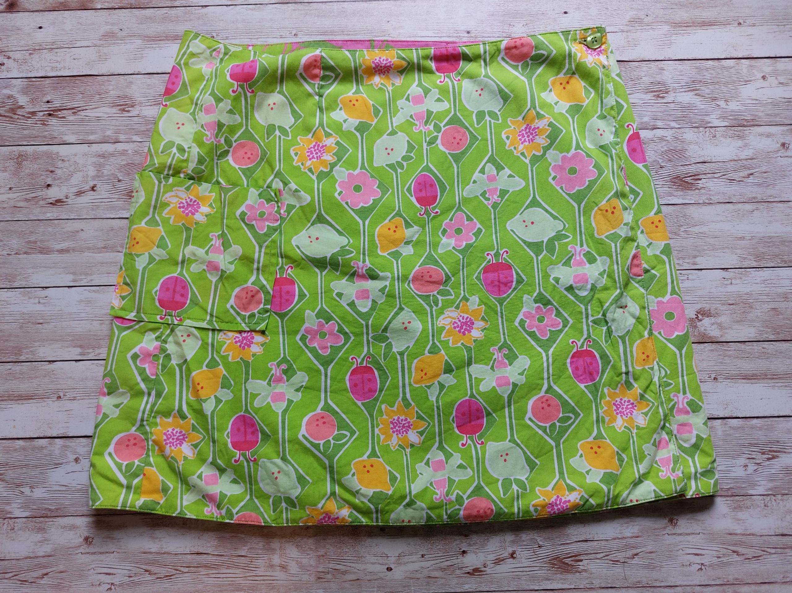 Lilly Pulitzer Floral Reversible Wrap Girls Skirt 14