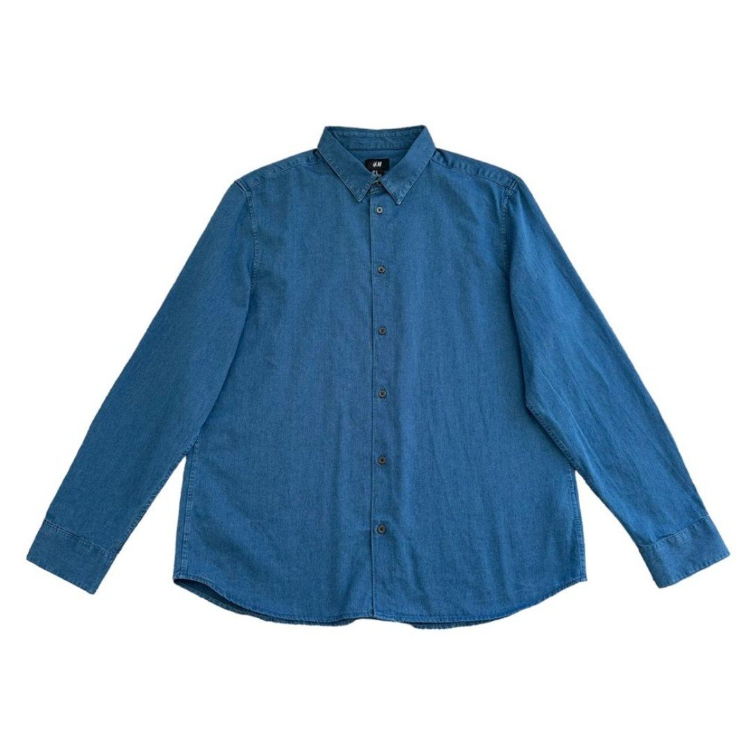 H&M Men’s Blue Denim Long Sleeve Button Down Dress Shirt