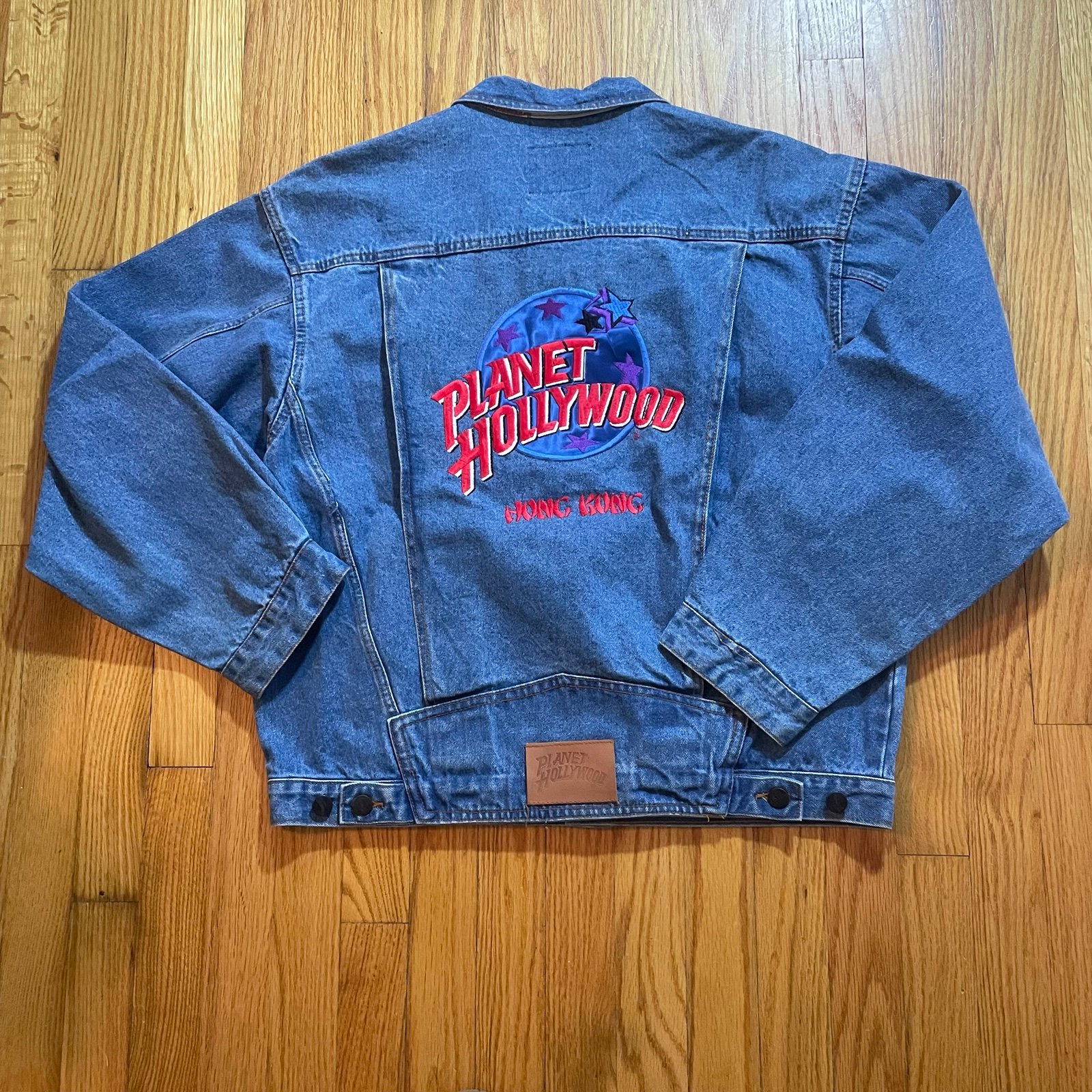 Vintage Planet Hollywood Jean Denim Jacket XL HONG KONG Embroidered