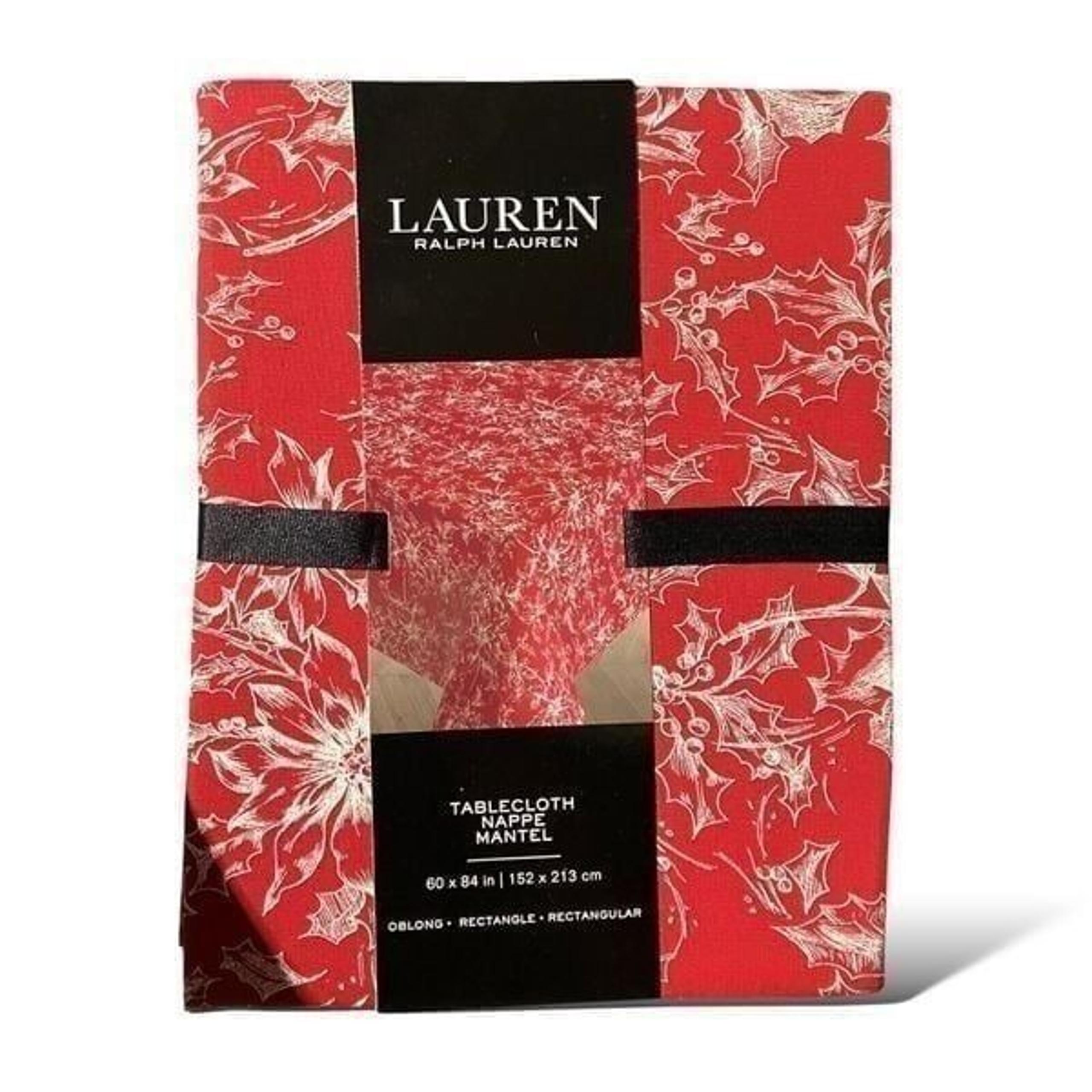 Ralph Lauren Tablecloth 60x84 Red Christmas Festive Rectangle Poinsettia Cotton