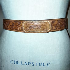 B Hereford Vintage Brown Tooled Top Grain Cowhide Leather Belt 32