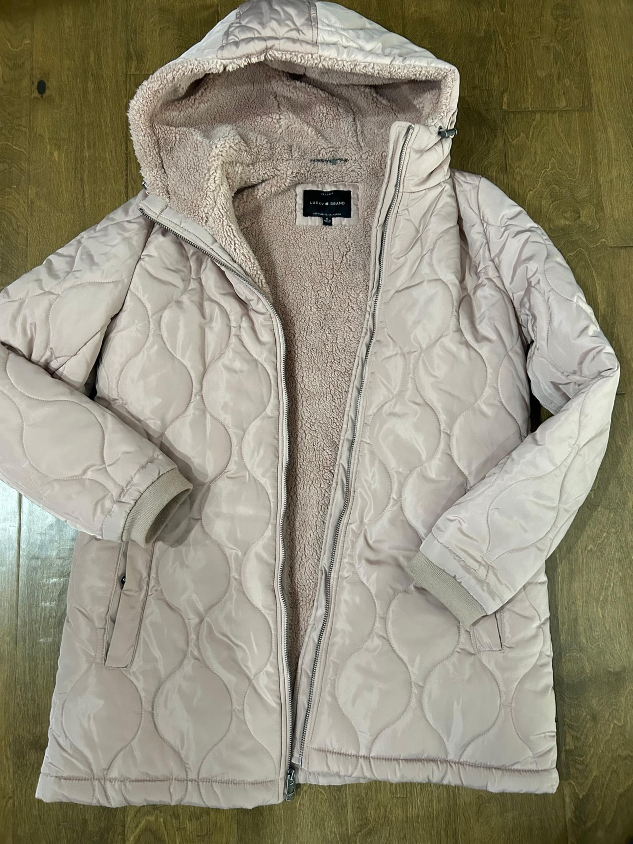 Parka Light Pink Puffer Quilted Fleece Hooded Coat Women’s M - Lucky Brand