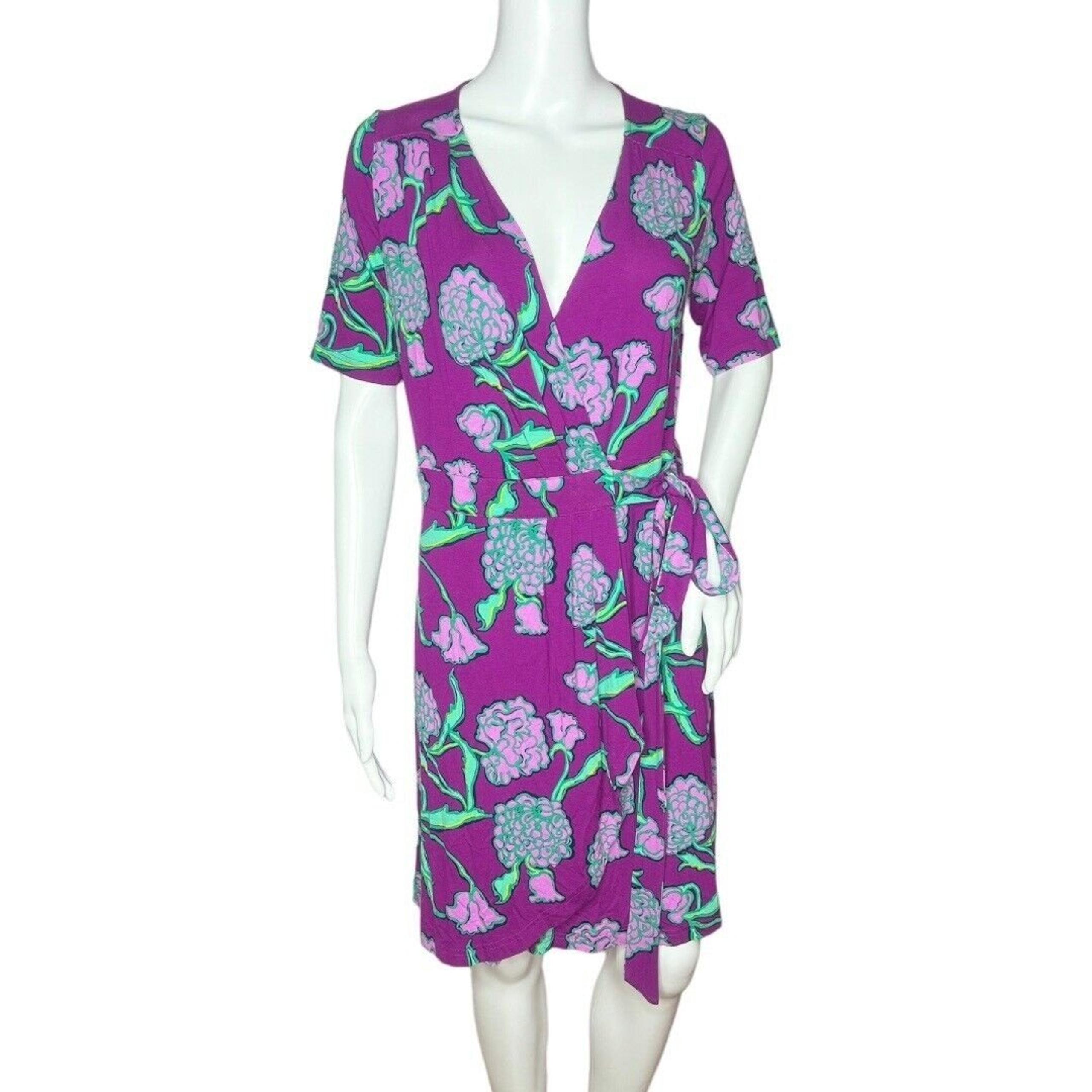 Lilly Pulitzer Arina Hollyhock Wrap Dress Purple Floral Flowers Short Sleeve Sm