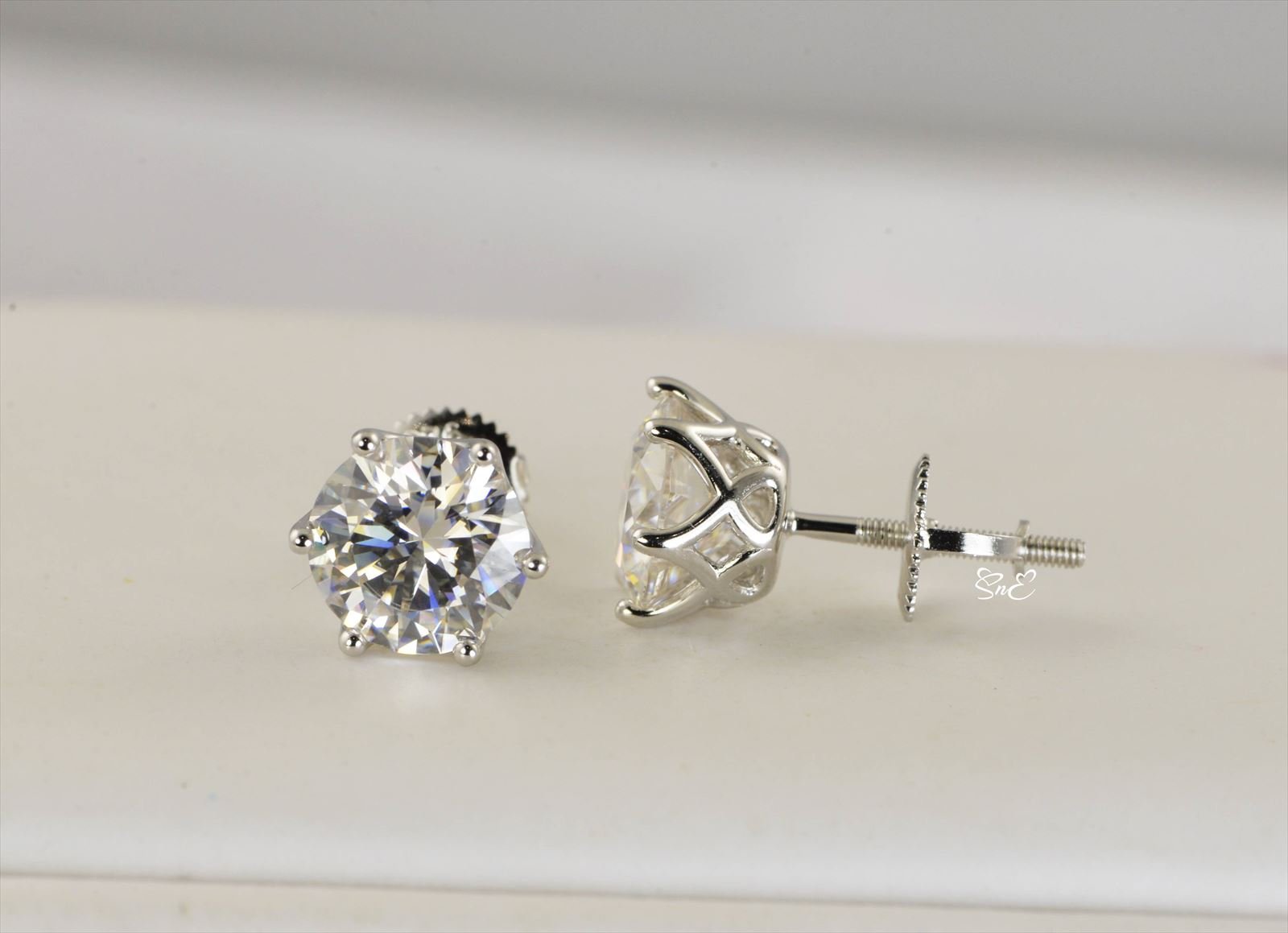 New 4ct GRA Certified Moissanite Diamonds 6 Prong Stud Earrings