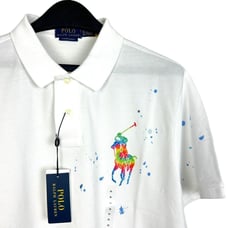 NEW Polo Ralph Lauren Men's M Slim RAINBOW BIG PONY Pride Paint Splatter White