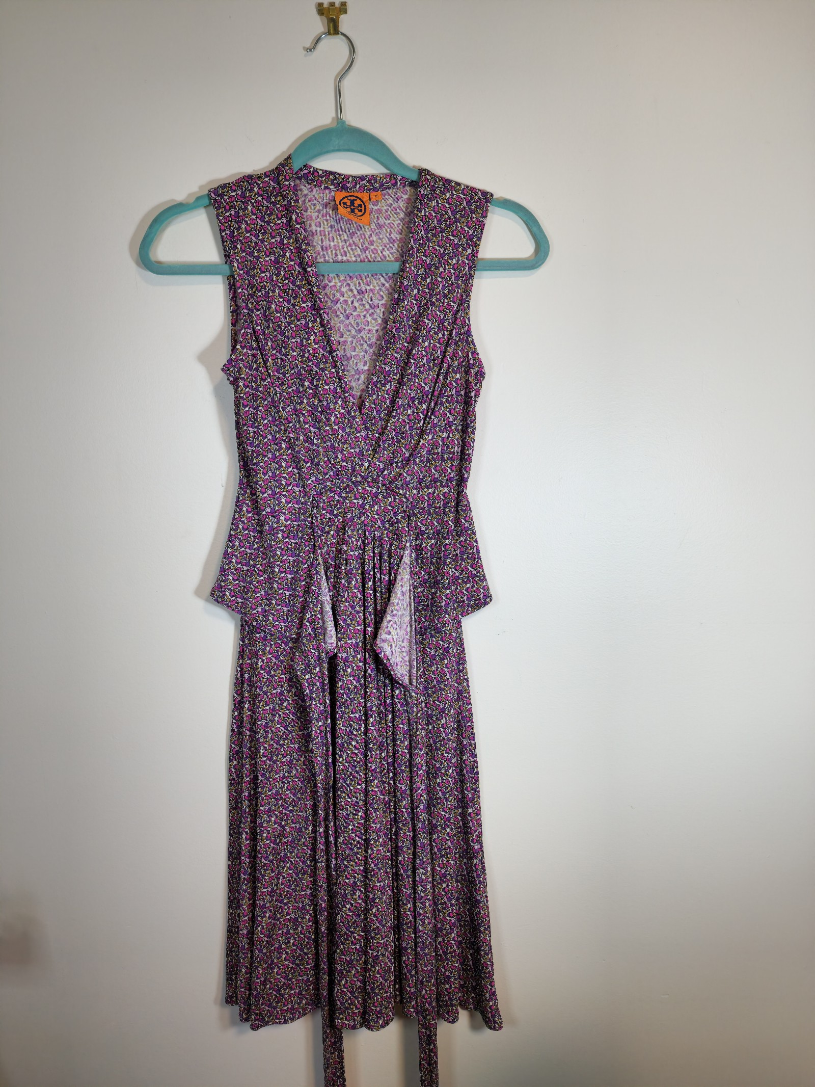 Tory Burch Purple Floral Silk Wrap Dress XS