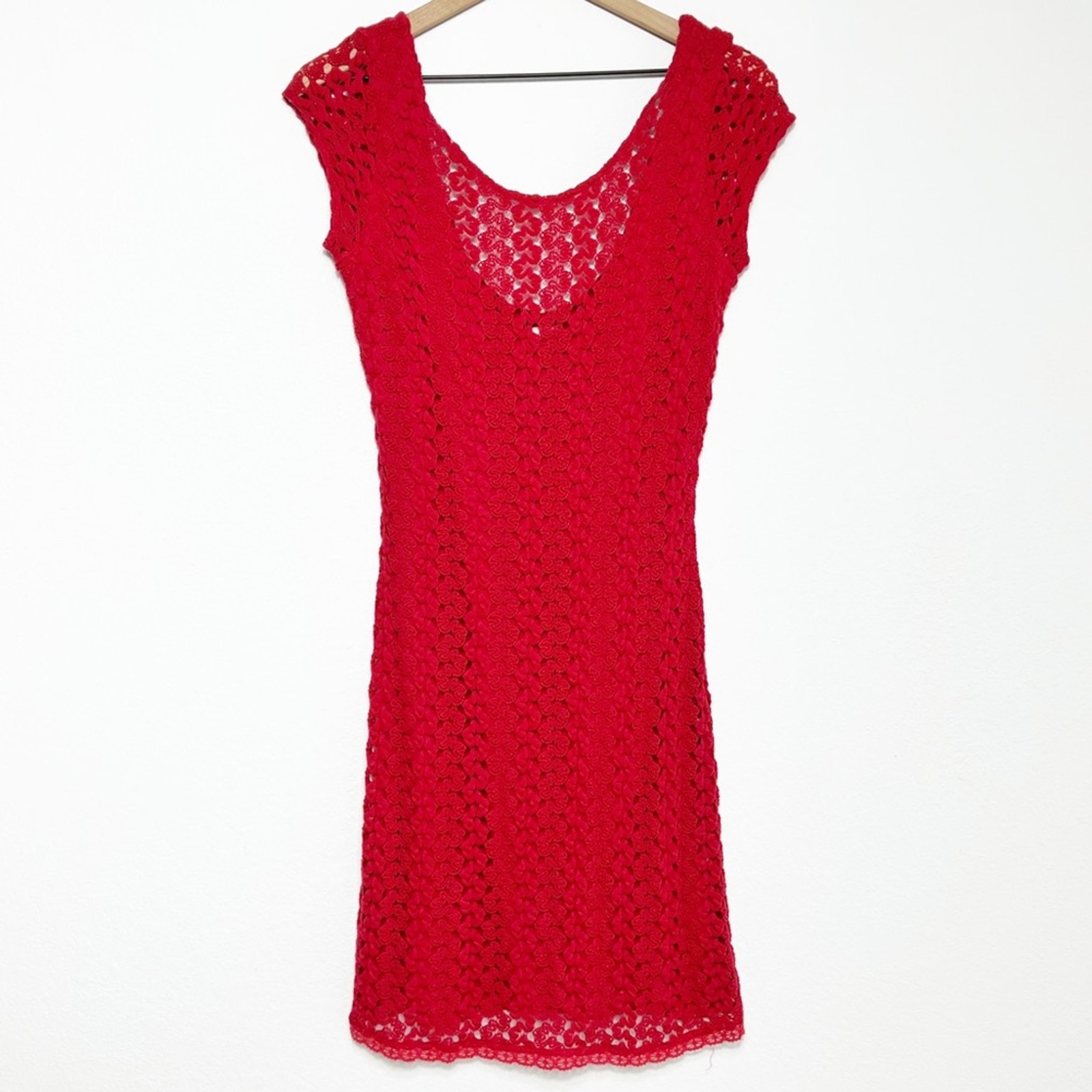 FREE PEOPLE RED CROCHET SHORT SLEEVE WOMEN DRESS SIZE MEDIUM COLOR CHERRY NEW
