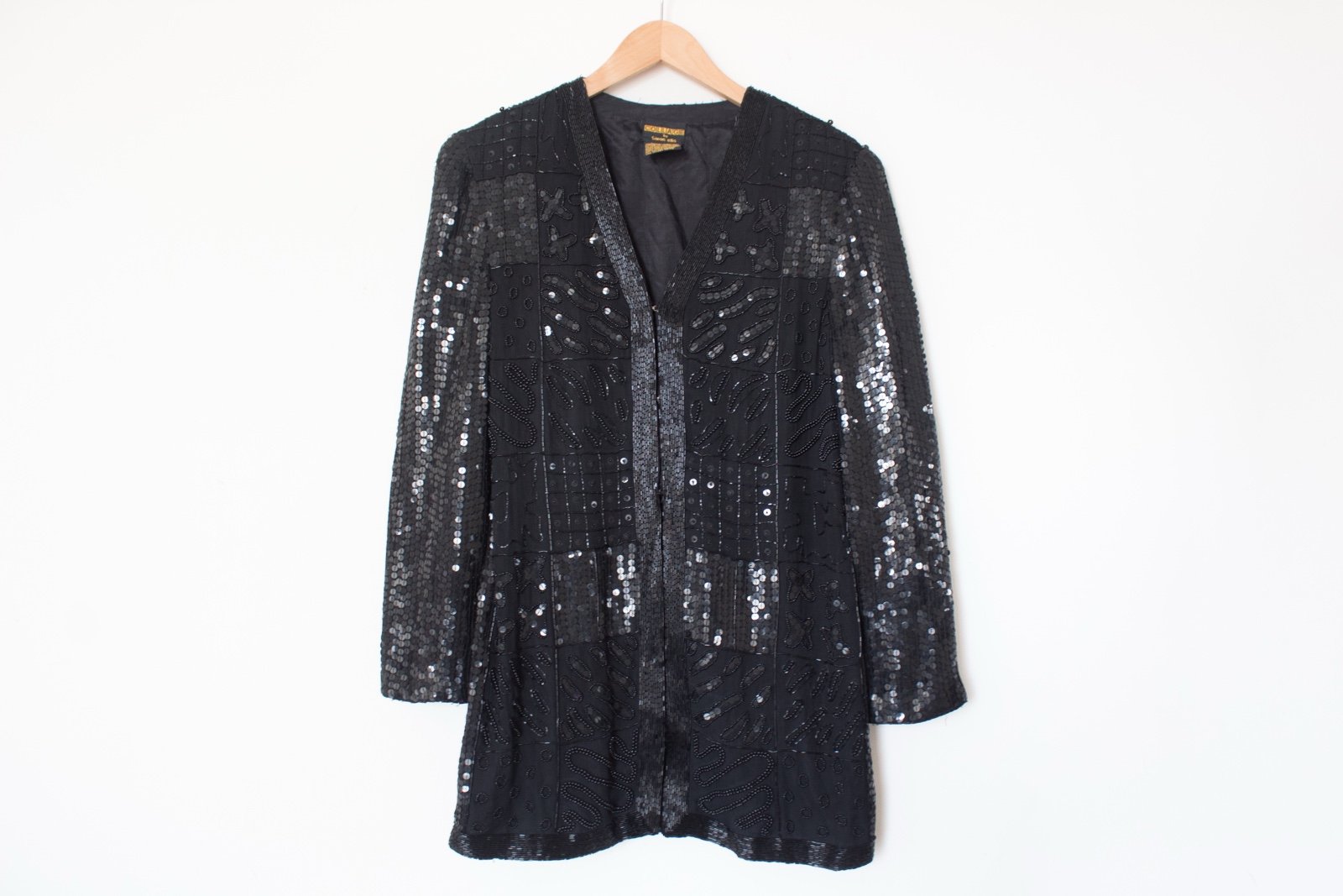 Collage by Simon Ellis | Vintage 80's Black Sequined and Beaded, Blazer | Size S