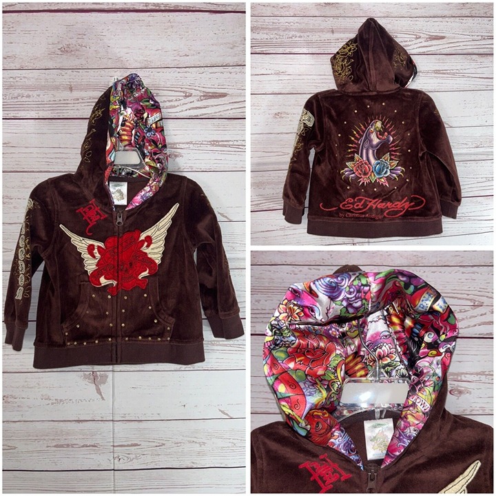 Ed Hardy Kids Christian Audigier Toddler Size 12-18 Months Brown Hoodie Zip Up