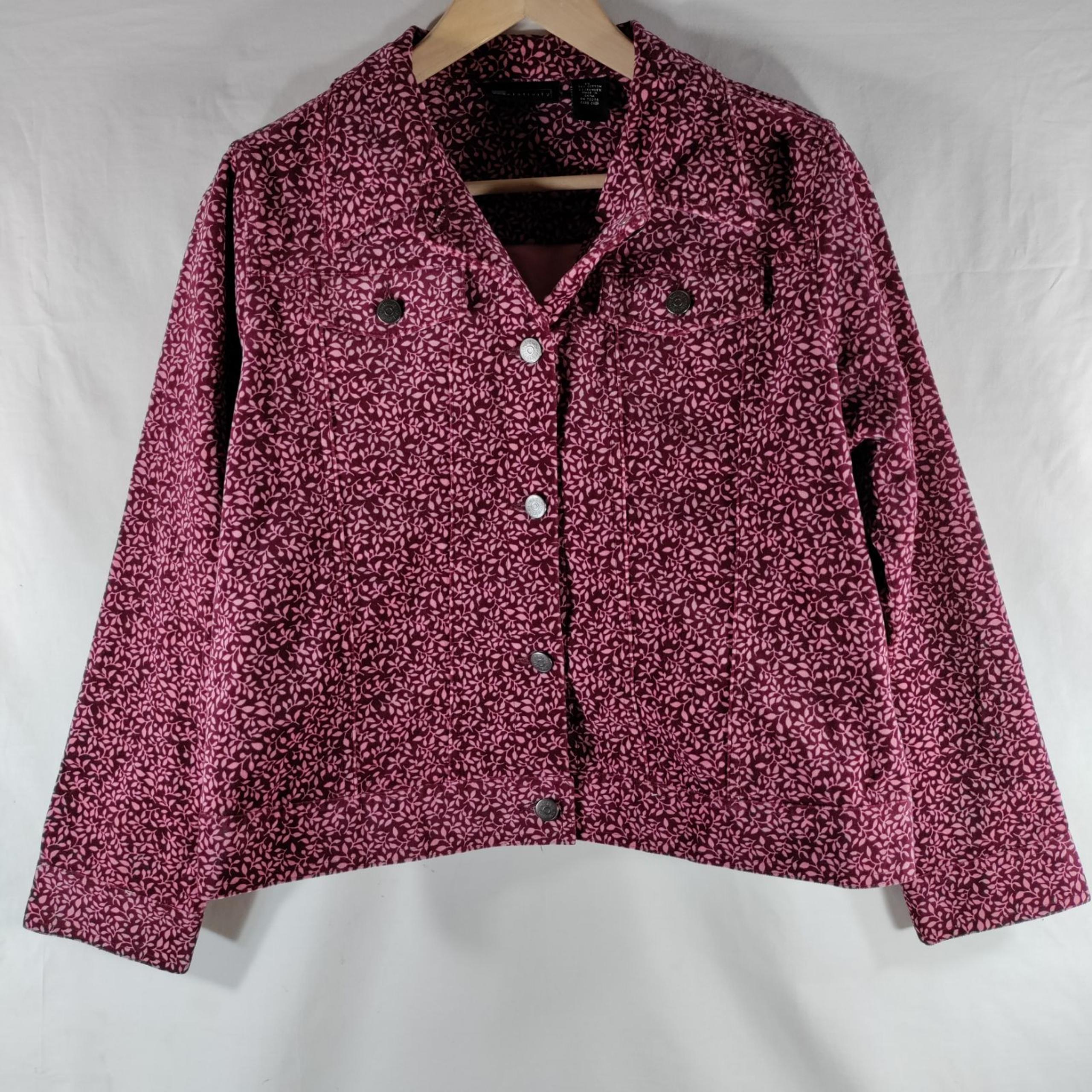 Relativity Velvety Jacket Womens Sz L Petite Pink Maroon Floral Pattern