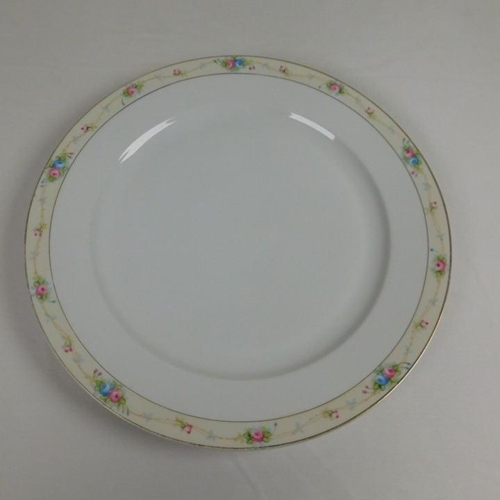Noritake Marguerite 12 Round Chop Plate Pink Blue Roses Gold Band Handpainted