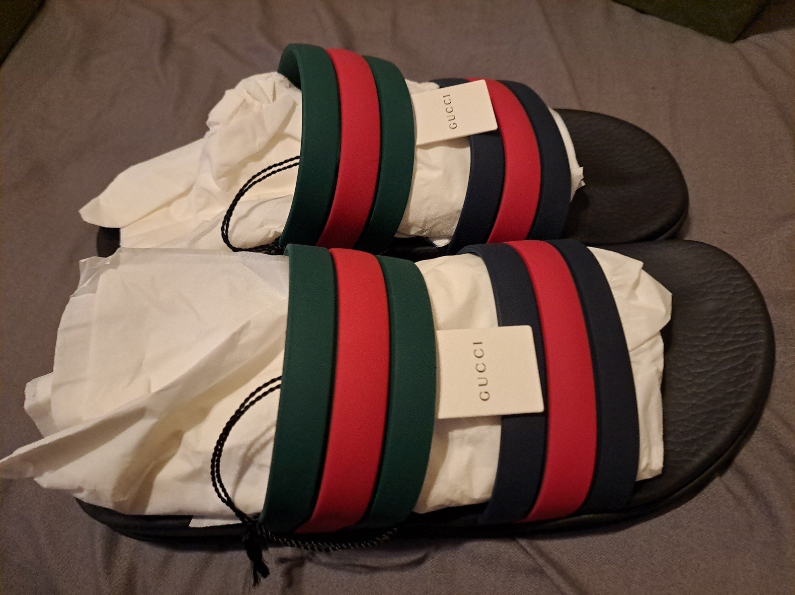 Gucci Agrado Rubber Double Strap Stripe Slides Sandals US 12