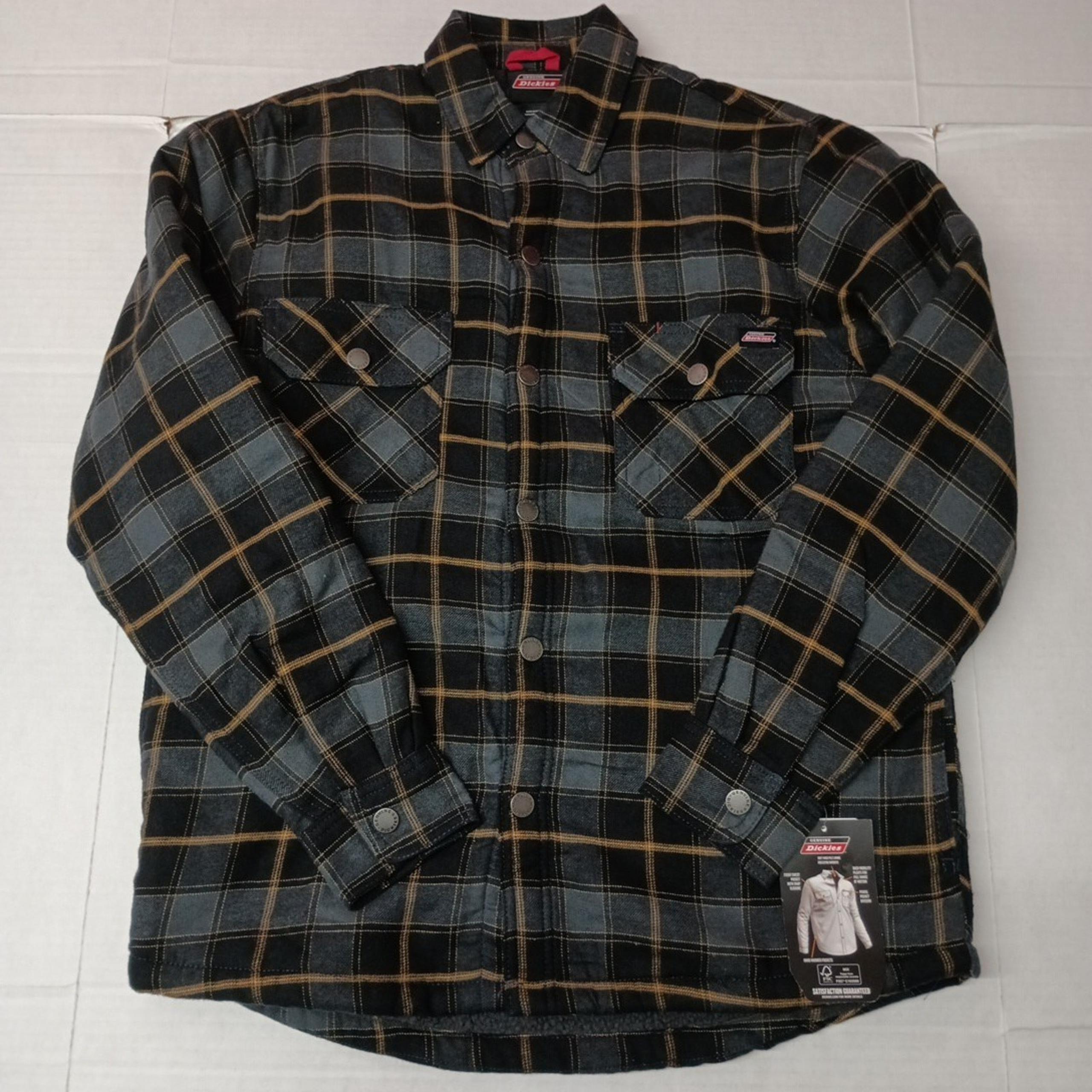 Dickies Men's S Fleece Lined Flannel Shirt Jacket Black Charcoal Plaid