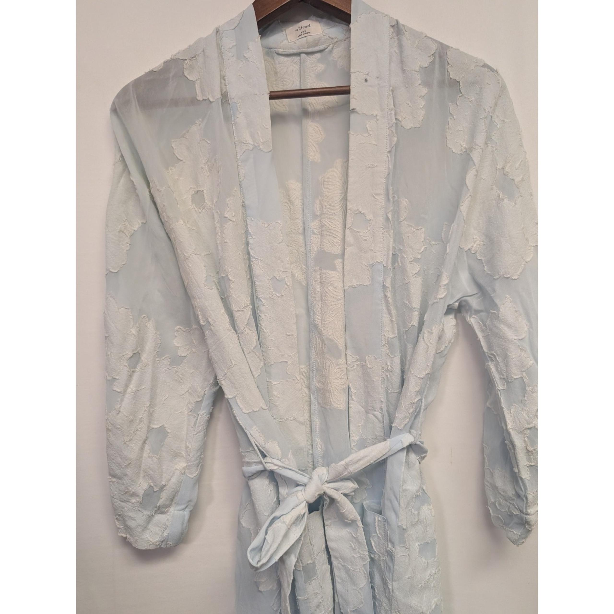 Wilfred Blue Floral Durante Long Sleeve Open Front Womens Robe XXS Lace Cutout