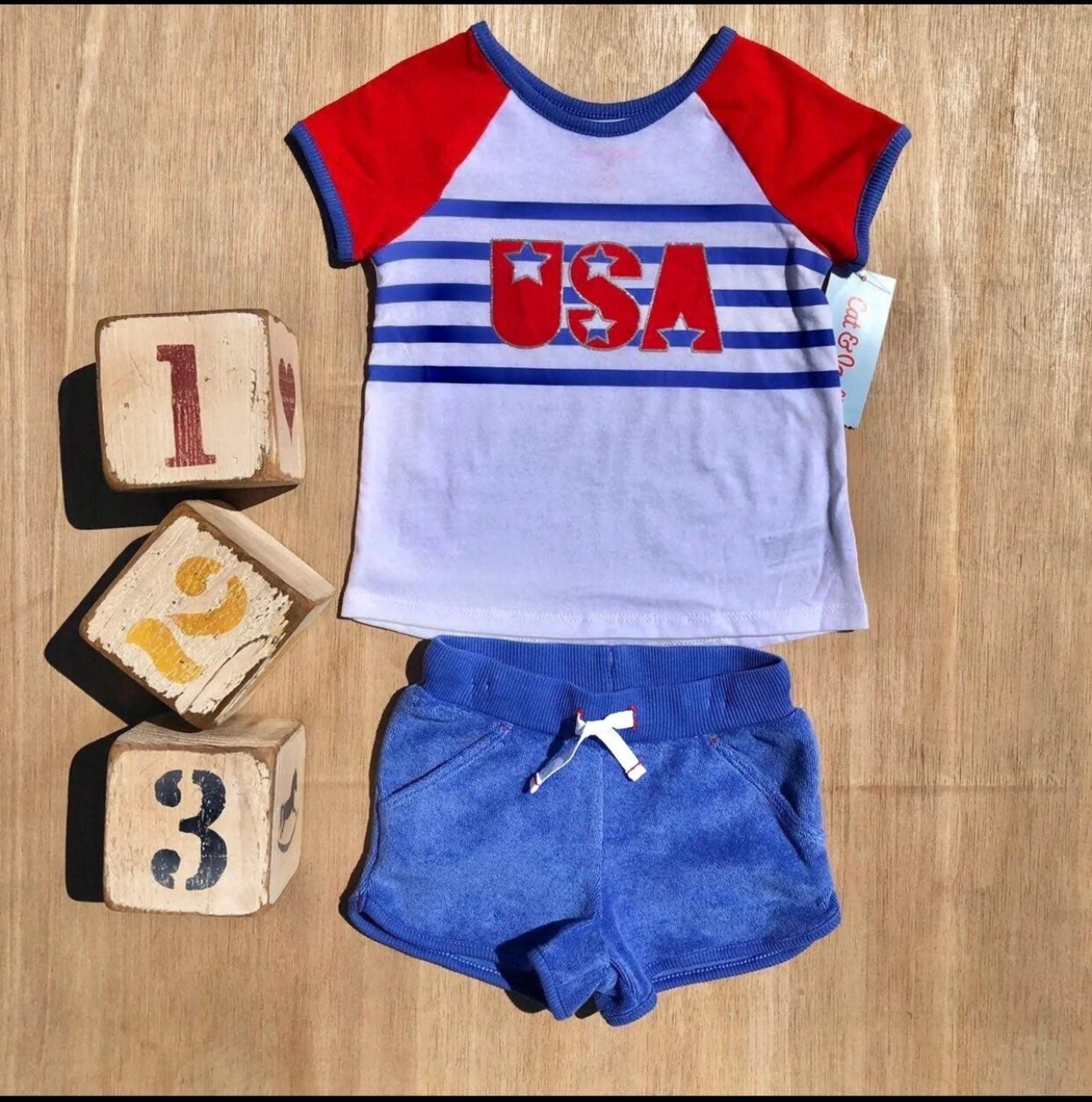 Cat & Jack USA Patriotic Shorts Set size 18 months