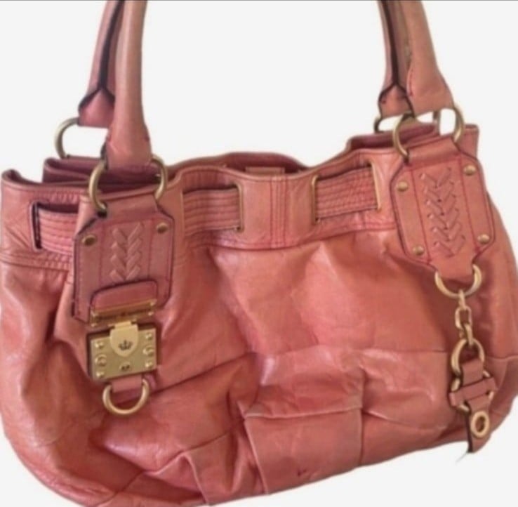 ♡Rare Juicy Couture Y2K Freestyle Lock Pink Genuine Leather Satchel Hobo Bag