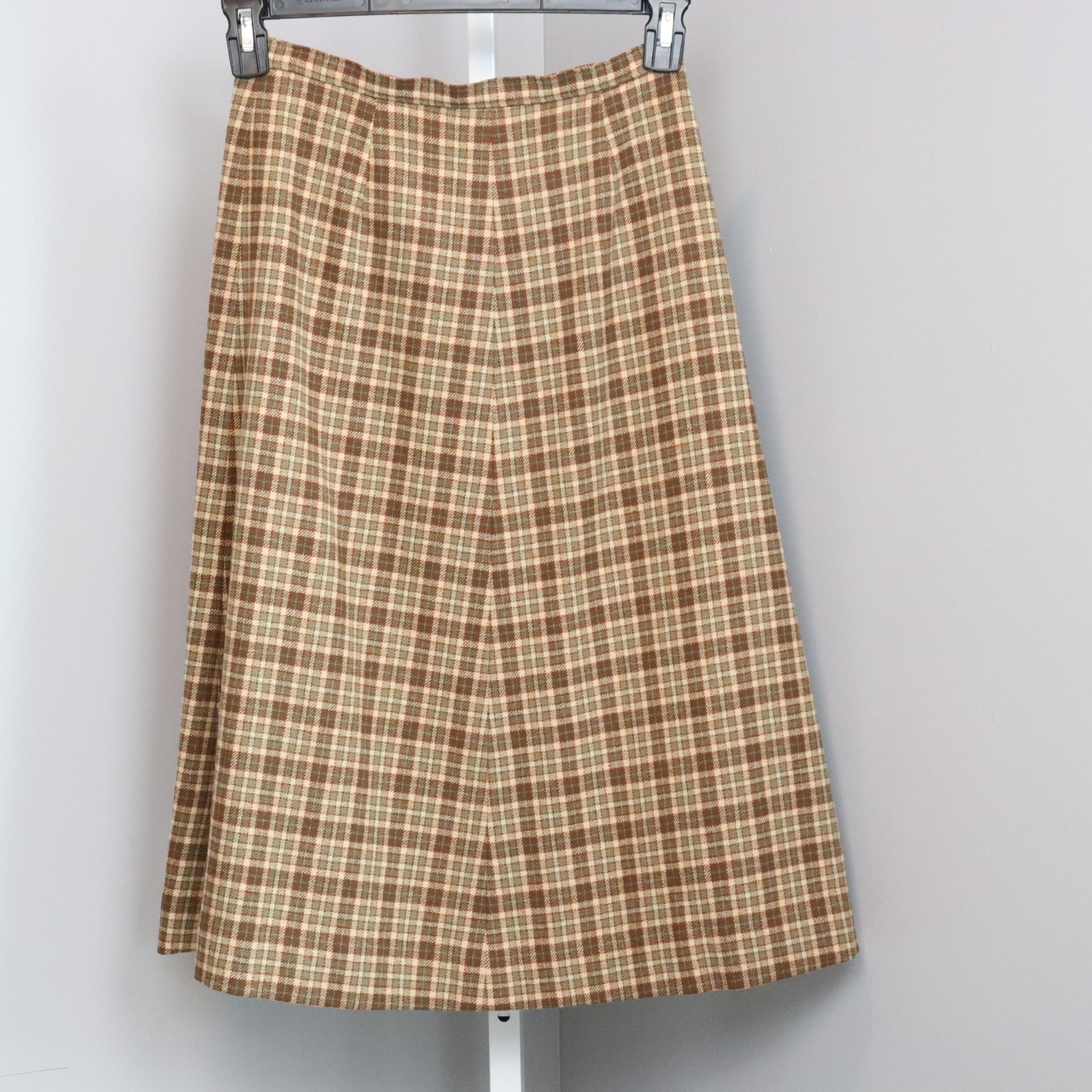 Vintage Pendleton Wool Plaid A-Line Skirt Brown Tan Made in USA – See Meas.