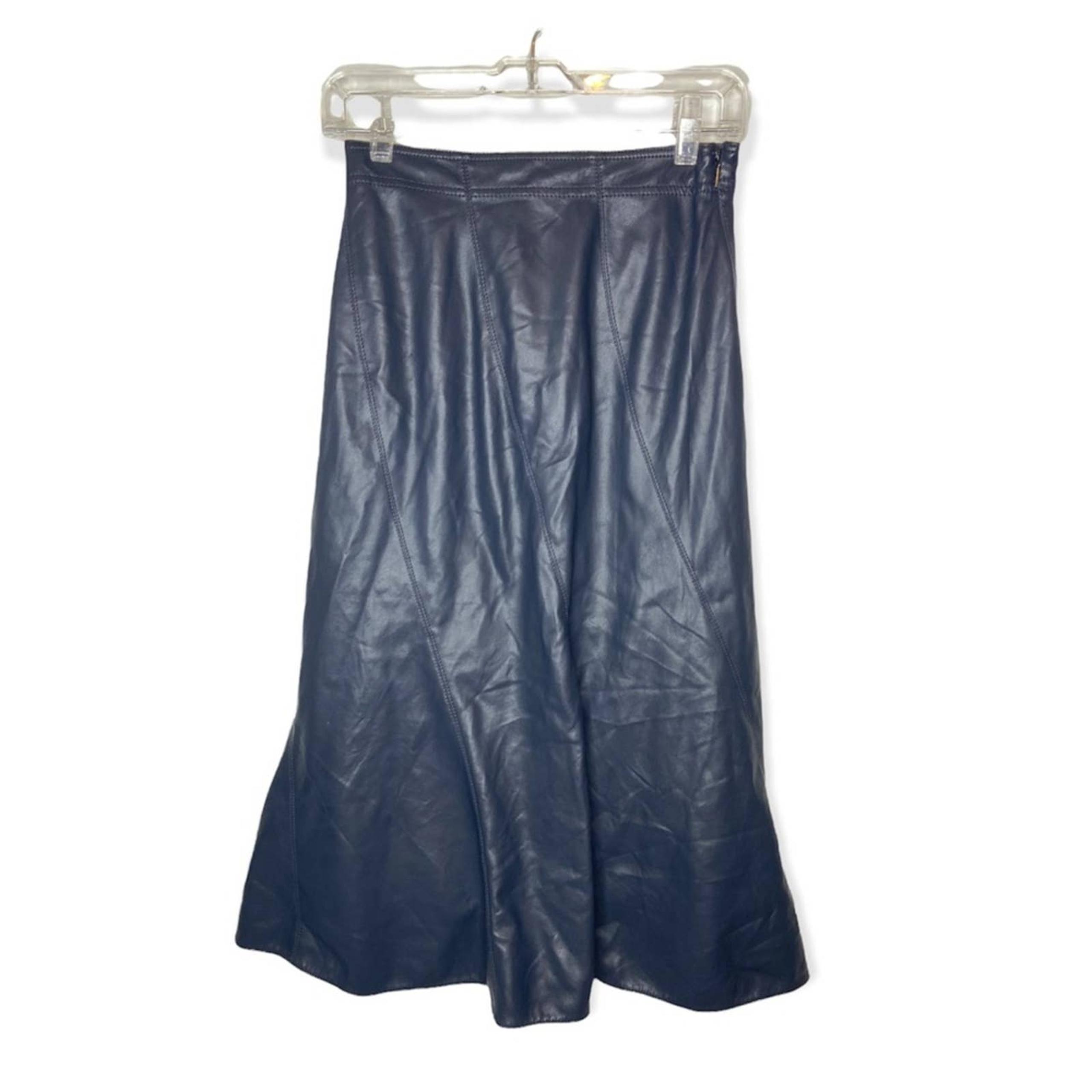 Rebecca Taylor navy vegan leather fluted midi skirt