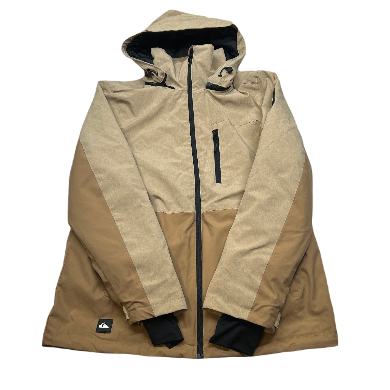 Quiksilver Hooded Jacket Mens Medium Tan Brown Full Zip Stretch Fabric Ski 2