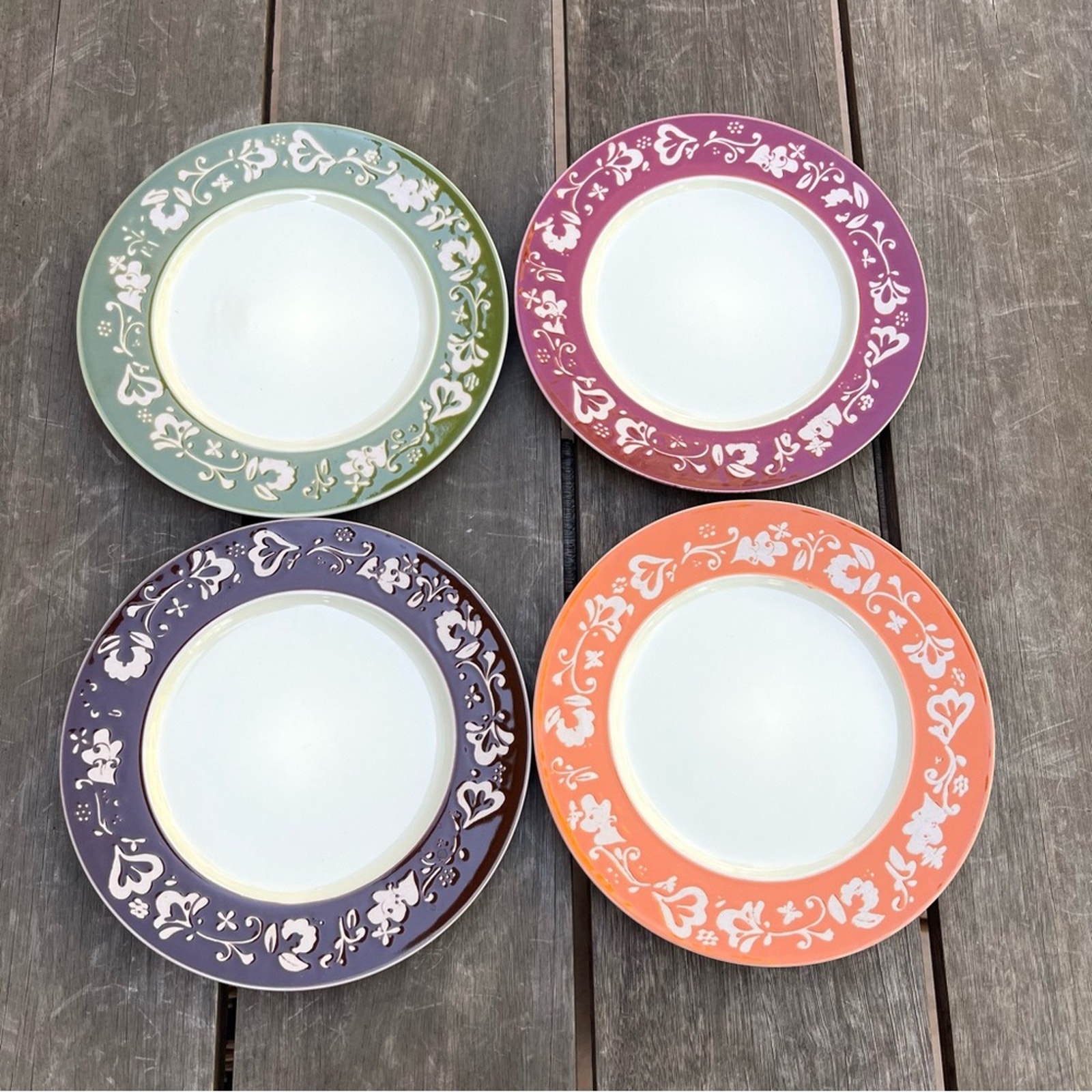 Tag Ceramic Plate Set of Four Multicolor Floral Glazed Edge Fall Colors 8