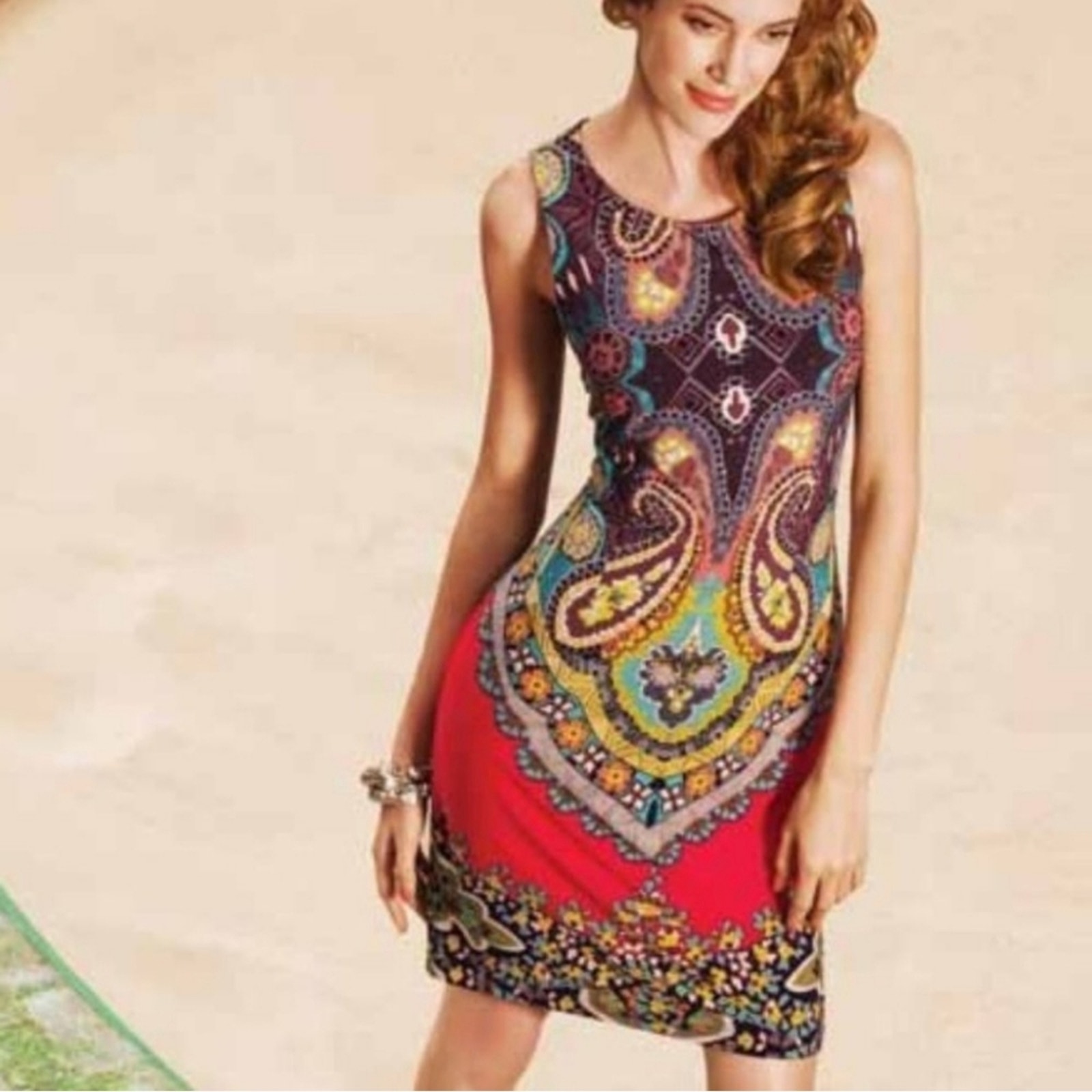 Joseph Ribkoff Paisley Print Sleeveless Sheath Midi Dress Size 8