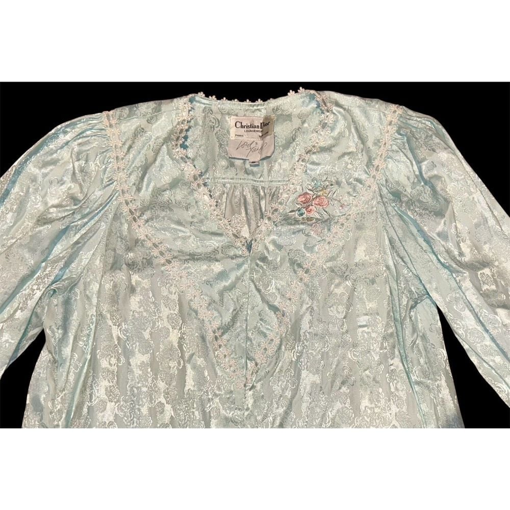 Vintage Christian Dior Nightgown Robe Mint Green Lace Long Sz S Romantic Pockets