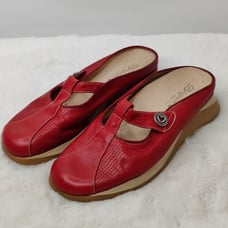 Y2K Vintage Brighton Womens Cherry Red Leather Slip On Mules Sandal Size US 7