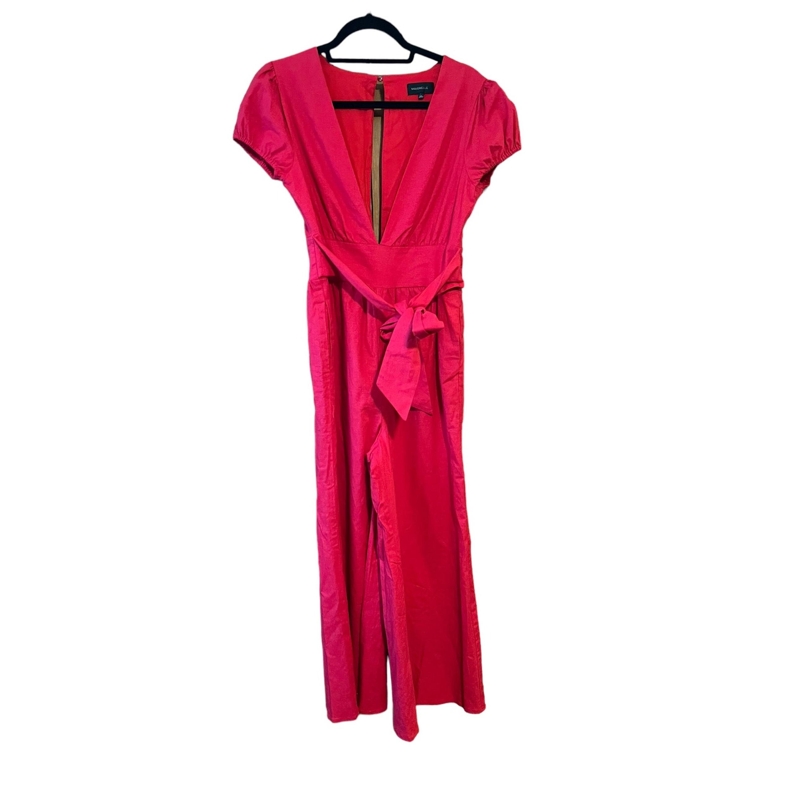 Majorelle Women's Linen One Piece Cropped Wide Leg Jumpsuit Puff Sleeve Size S