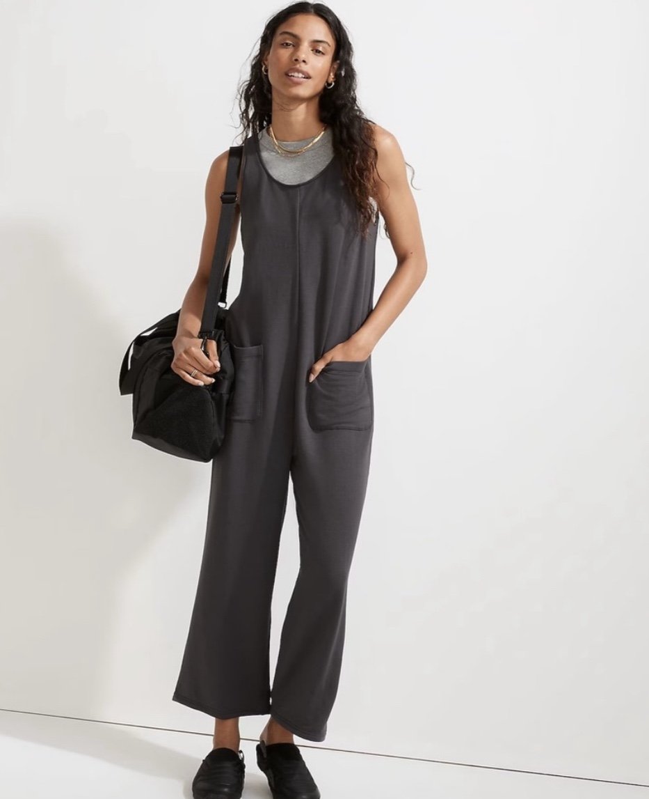 Madewell Superbrushed Pull On Jumpsuit Color gray Size S Comfort Sweats b7