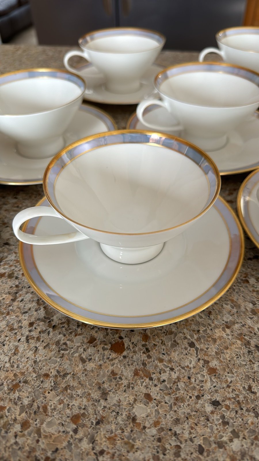 Gorgeous Rosenthal Continental Gala Blue Set of 8 Cups and Saucers. Blue & Gold