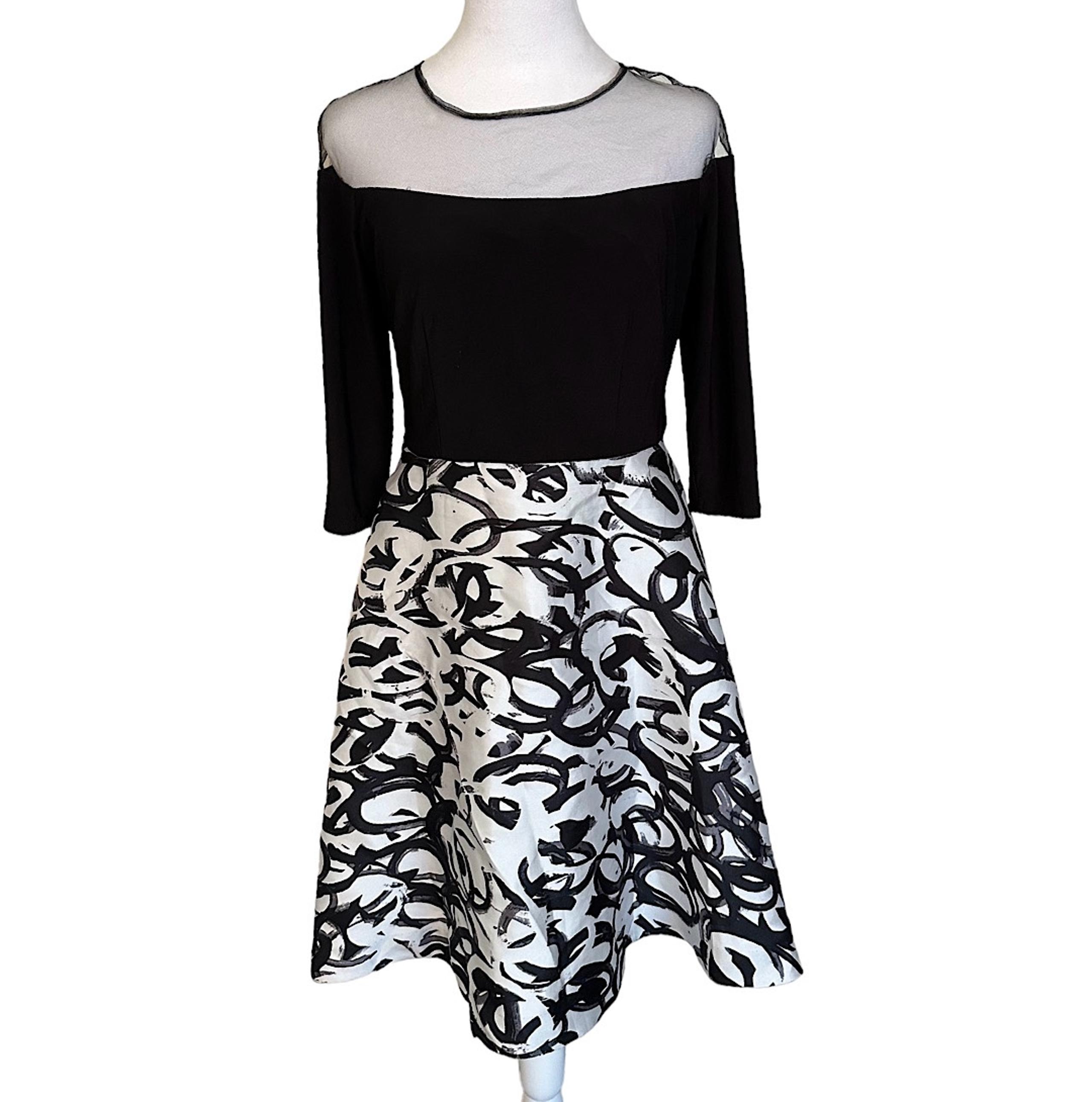 R&M Richards Women’s Black White Dress Fit & Flare Knee Length Size 6P