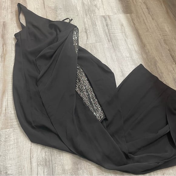 BCBGMaxAzria One Shoulder Sparkly Side Black Maxi Dress Size 0