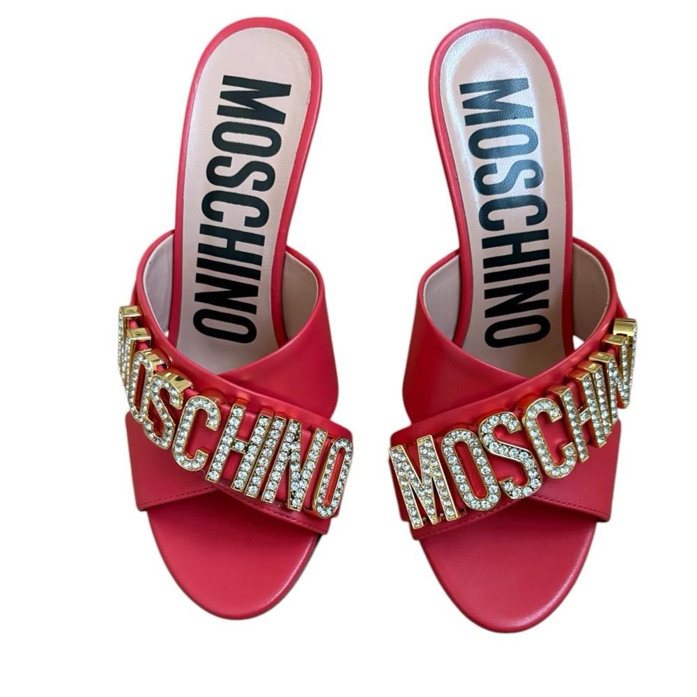 Moschino Couture Crystal Embellished Leather Mule Orange Sandal NWT Size 6