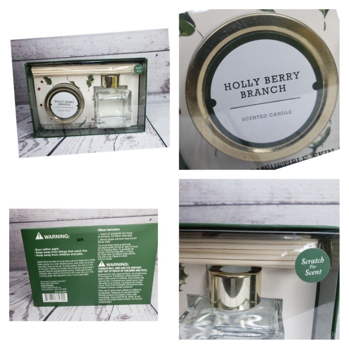 Holly Berry Branch Scented Candle & Reed Oil Aroma Therapy Set
