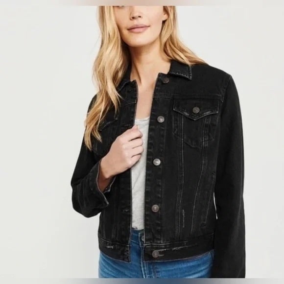 Abercombie & Fitch black Washed Denim Jacket in Small Size