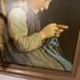 Vintage Large Framed Wall Hanging | Little Girl Knitting