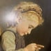 Vintage Large Framed Wall Hanging | Little Girl Knitting