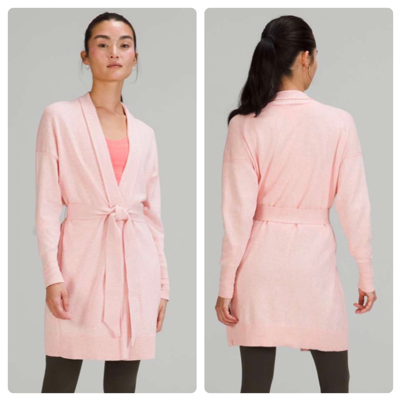NEW Size 8 Lululemon Cotton Cashmere Knit Wrap Cardi Sweater Heathered Dew Pink