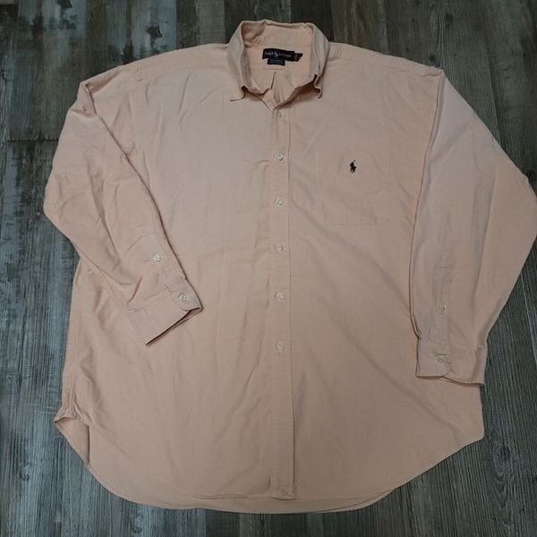 Ralph Lauren Big Shirt Mens XL Peach Color Pony Golf Button Up Long Sleeve