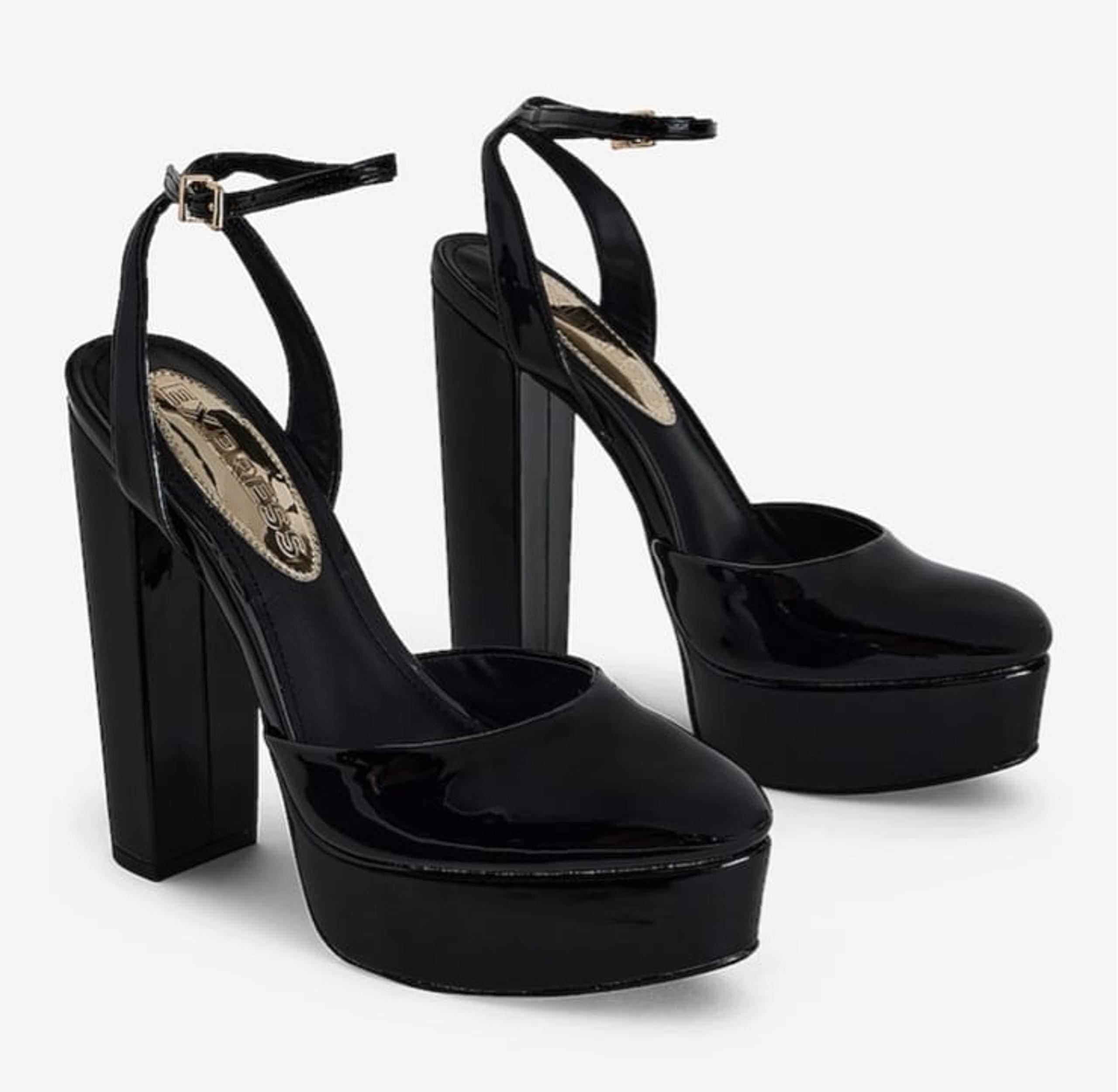 Express Black Patent Rounded Toe Platform Pumps
