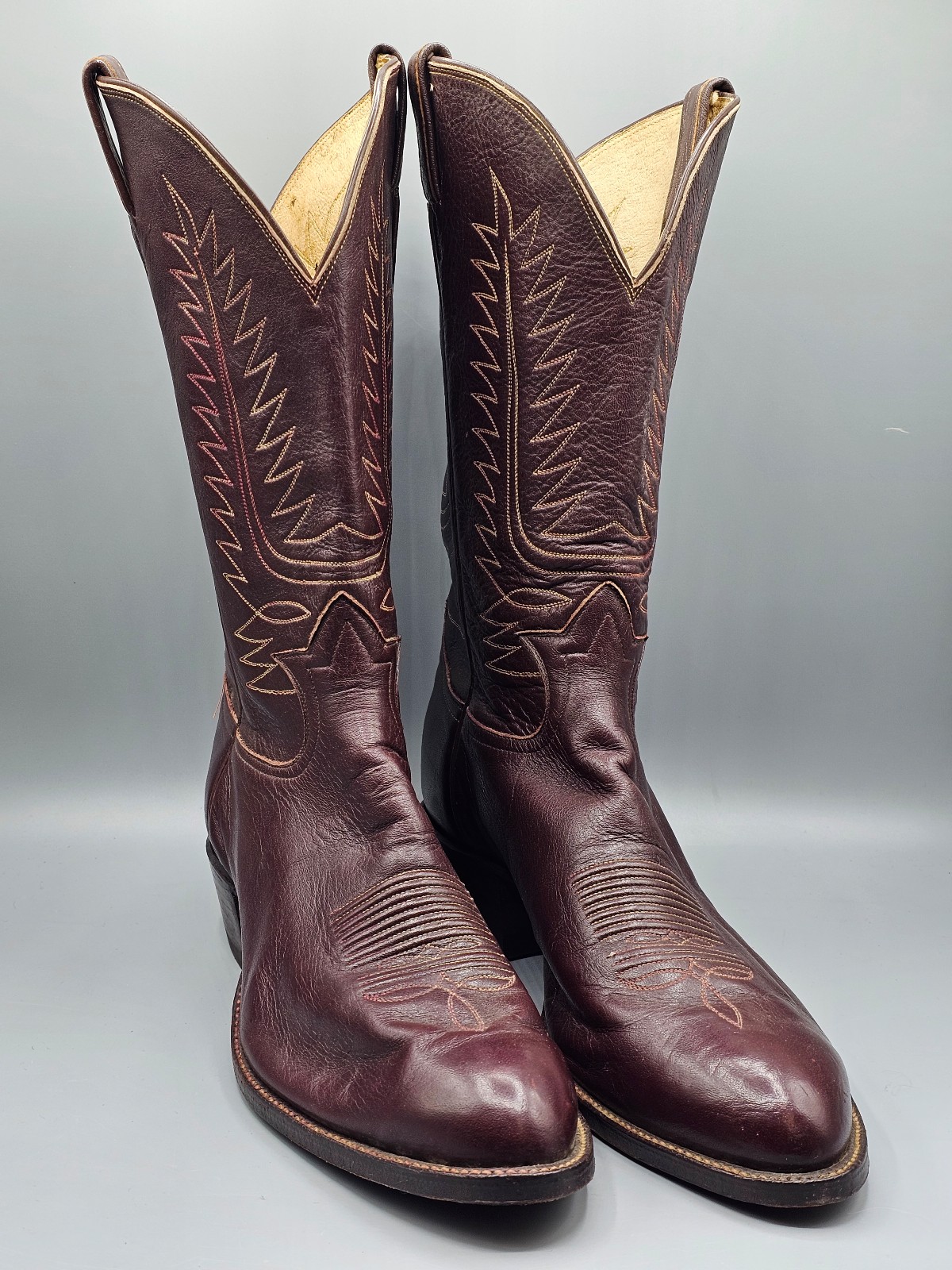 VTG Tony Lama Mens 14.5 Tall Burgundy Leather Cowboy Boots, Size 14.5 E - USA