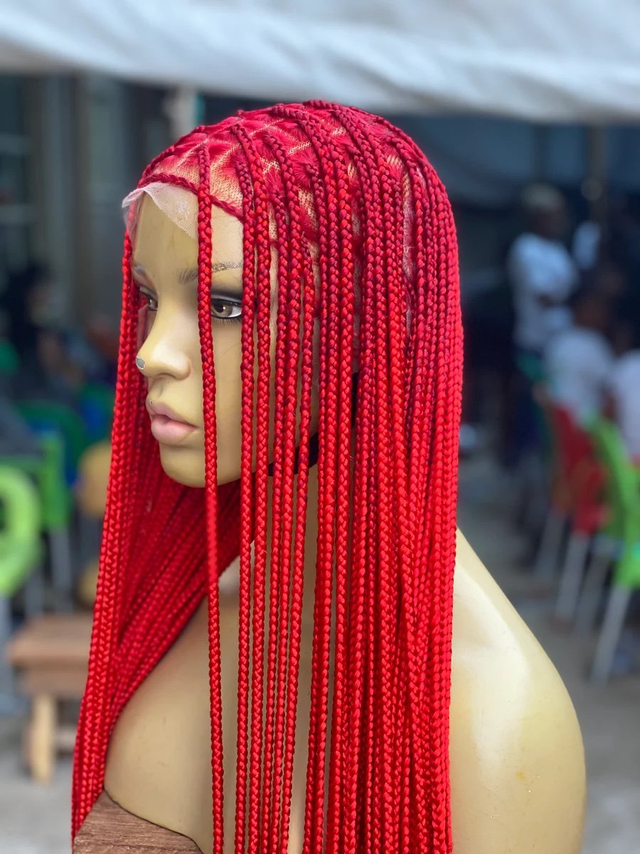 Small Size Red Knee Length Box Braid Wig