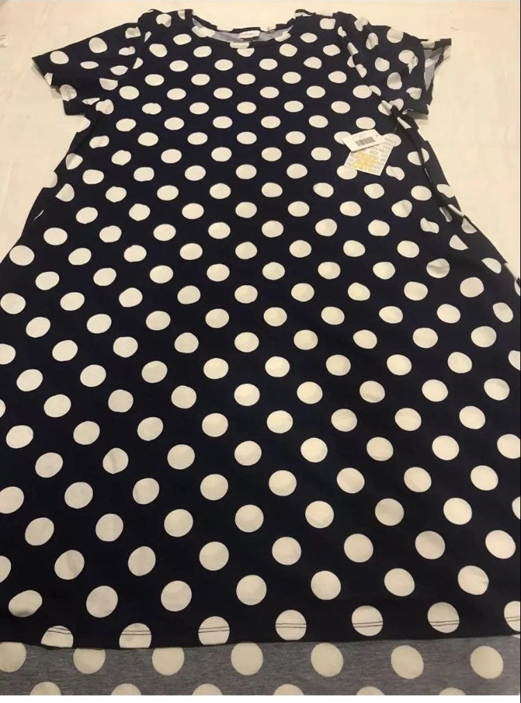 Lularoe Carly Blue White Polka Dots 2X 22/24 20/22 2XL Unicorn LLR New NWT