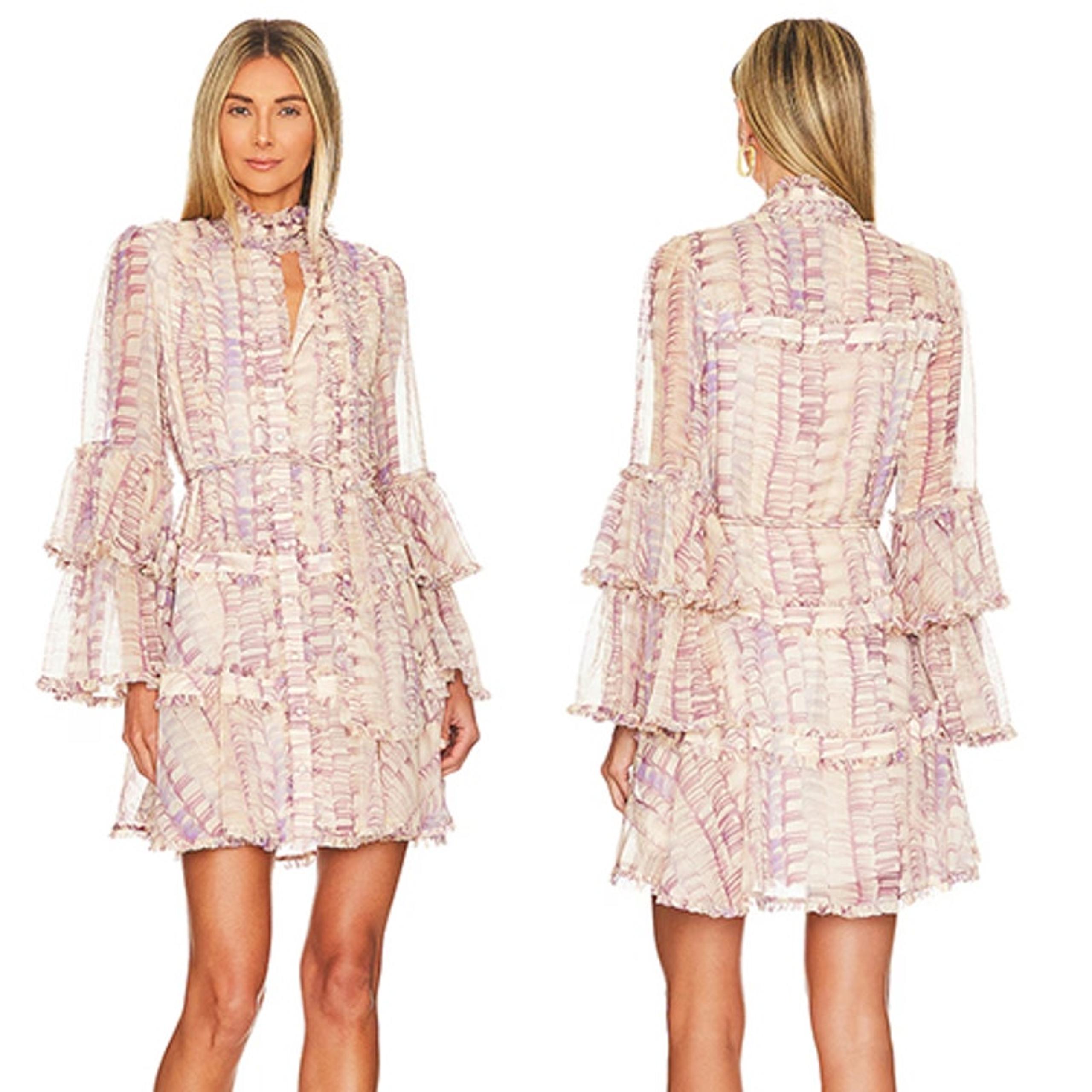 NEW Alexis Gelsiny Tiered Ruffle Long Sleeve Mini Dress in Wisteria Purple